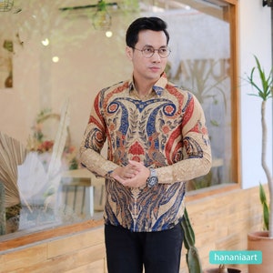 Contemporary Elegance Bima&#39;s Long-Sleeved Men&#39;s Batik Shirt from Sendang Batik, Men Batik, Men Batik Shirt, Men Shirt, Batik Shirts