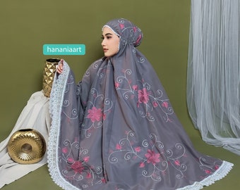 Zeitlose Eleganz Zain Mukena Exquisite Premium Baumwolle mit Maudy's Wunderschöner Stickerei, Gebetskleid, Mukena, Gebetsset, Gebetskleidung