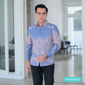 Royal Elegance Bianca Batik Blue Kahiyang Men&#39;s Long Sleeve Batik Shirt, Men Batik, Men Batik Shirt, Men Shirt, Batik Shirts