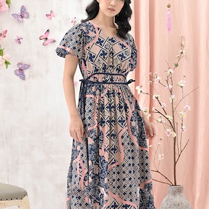 Traditional Indonesian Batik Nuansa Batik Midi Dress, Batik Dress, Batik, Boho Dress, Bohemian Dress,  Ethnic Dress