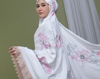 Zain Exclusive Cotton Prayer Set Lollipop Floral Embroidery, Women Prayer Set, Prayer Dress, Mukena, Prayer Set, Prayer clothes