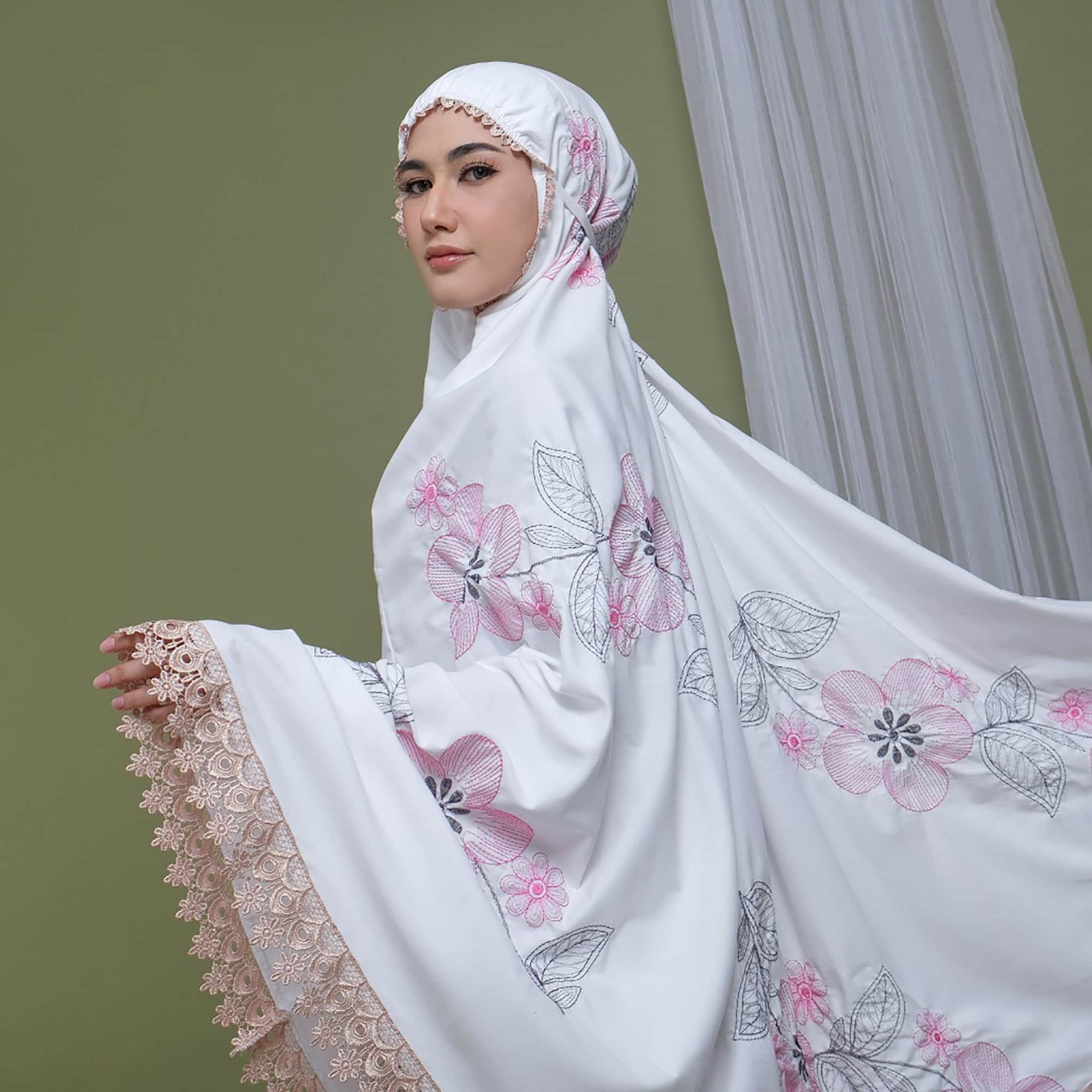 white christmas dresses Pink Floral Prayer Abaya & Hijab | Modest Prayer Outfits main image 0