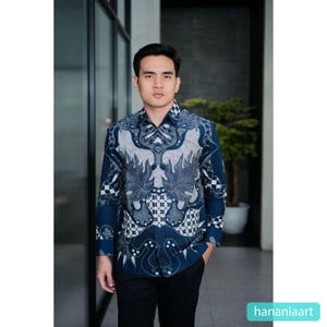 Sembodro Navy Long Sleeve Modern Batik Shirt for Men, Men Batik, Men Batik Shirt, Men Shirt, Batik Shirts