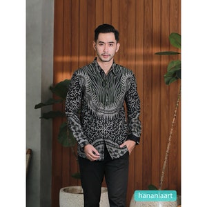 Exquisite Elegance Bianca Batik Black Candikala Men's Long Sleeve Batik Shirt, Men Batik, Batik, Men's Batik Shirts, Batik Shirts