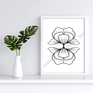 Floral, fine line, lotus-like flower - digital download print, printable art, digital listing, floral print, fine line art print