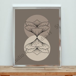 Fine Line petal flower with circle background - digital download print, printable art, digital listing, floral print, fine line art print