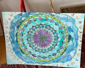 Soul Mandala "Discover the Feminine Power" Original Watercolor and Fiber Pigment Ink 42 x 56 cm - Mandala