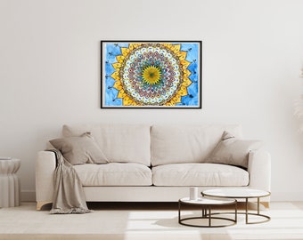 Stunning mandala watercolor 'Sun' as download: create your own mural on canvas or poster!