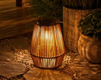Solarbetriebene, gewebte Gartenlaterne, wasserdichte Solar-Gartenleuchte, Hängelaterne aus Rattan, LED-Terrassenleuchte, Gartendekoration
