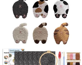 Punch Needle Coaster Kit: DIY Cat Embroidery Set, Beginner Home Decor Gift