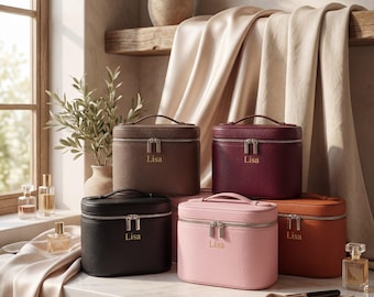 Personalized PU Leather Cosmetic Case – Travel Makeup Organizer