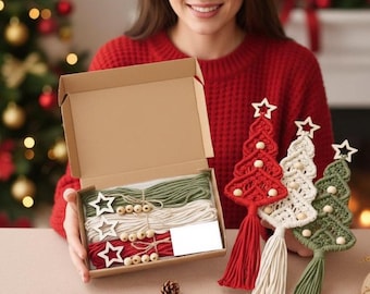DIY Christmas Tree Macrame Kit – Cotton Rope Ornament | Boho Christmas Wall Hanging Decoration Supplies