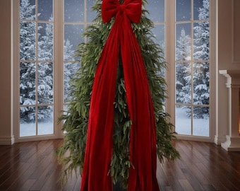 Luxus rote Samt Weihnachtsbaumschleife Topper | Festtags-Ornament (70 x 180 cm)