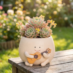 Smiley Harz Übertopf: Gitarre schwingen, Indoor Outdoor Decor