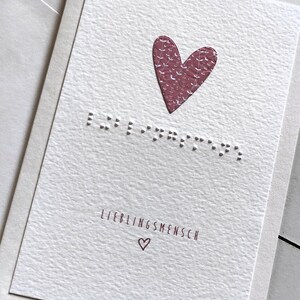 Karte "Lieblingsmensch" Liebe Brailleschrift Punktschrift Blindenschrift