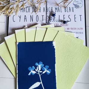 DIY-Set Cyanotypie (DIN A6) für Kindergeburtstag Solardruck Sonnendruck Zauberpapier Kunstset