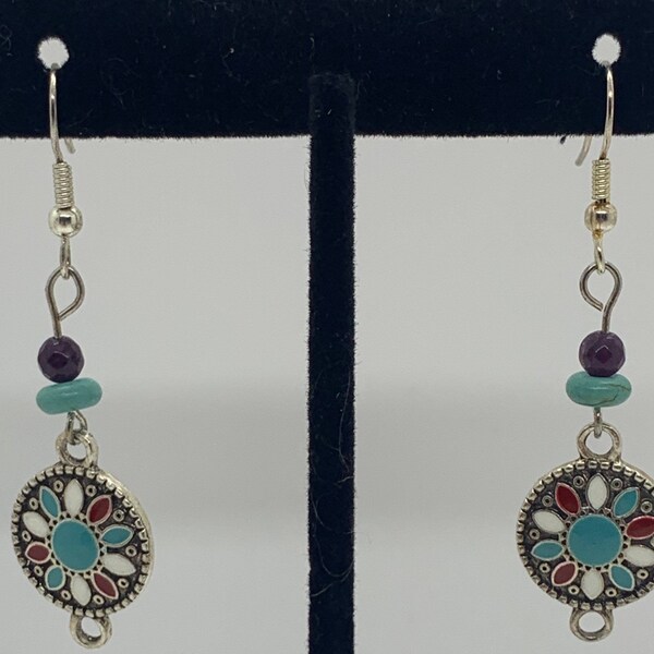 Quartz and Aztec inspired drop earrings