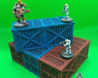 2x POMALOWANE kontenery transportowe - 28 mm sceneria terenu stołu science fiction nowoczesny