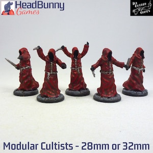 5x 28mm Cultist Miniatures / 32mm Cultists Miniatures UNPAINTED with modular posable arms - Fantasy, Sci-Fi, Historical, Pulp Tabletop games