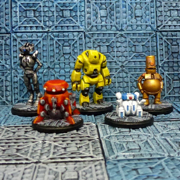 5x 28mm Sci-Fi Civilian NPC Robots/32mm Robots - UNPAINTED - Cheap Wargames Miniatures Stargrave DnD Rogue Stars