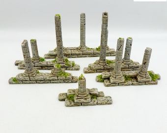Columnas griegas rectas en ruinas SIN PINTAR, conjunto de escenografía dispersa de 28-32 mm - escenario de fantasía, moderno o histórico