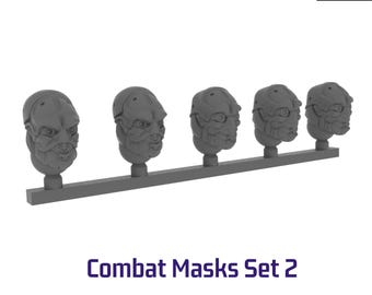 Conjunto de cabeças de máscara de combate 1 SEM PINTURA 28 mm Resina Sci-Fi Conversão Bits Kitbash Parts