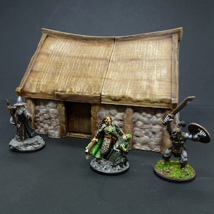 PAINTED Medieval Stone Village House - 28mm Dark Ages Terrain 32mm Historical Terrain WW2 Terrain Fantasy Wargames Terrain