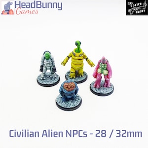 4x 28mm or 32mm Sci-Fi Civilian Alien NPCs - UNPAINTED - Cheap Wargames Miniatures Stargrave DnD Rogue Stars