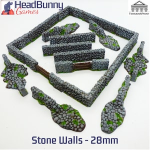 Stone Walls Set 28mm - UNPAINTED  -Wargames Scatter Terrain Bolt Action Kings of War Fantasy WW2