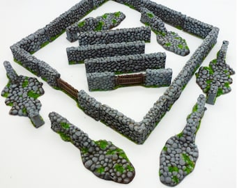 Ensemble de terrain Murs en pierre 28 mm - Décors de jeux de guerre (NON PEINT)