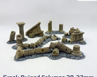 Columnas griegas en ruinas SIN PINTAR, 28-32 mm, conjunto de terreno disperso: escenario de fantasía, moderno o histórico