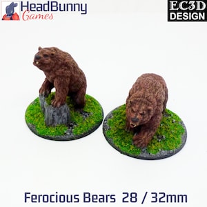 Ferocious Bears (x2)  Monster Animal Miniature Fantasy Wargames DnD Miniature RPG EC3D