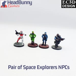2x 28mm or 32mm Sci-Fi Civilian Explorers NPC - UNPAINTED - Cheap Wargames Miniatures Stargrave DnD Rogue Stars