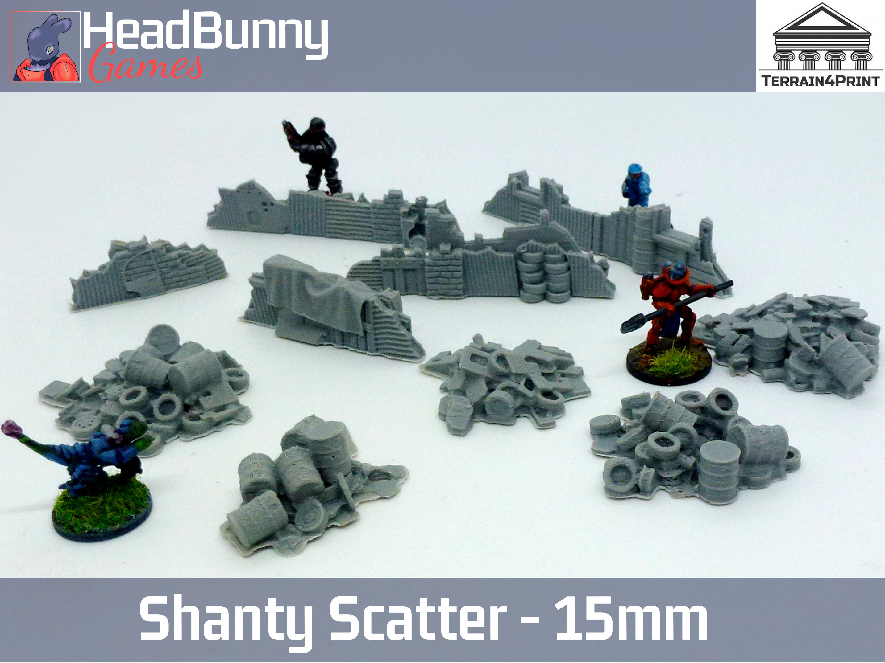 15mm Junk Piles & Walls UNPAINTED tabletop scatter terrain set scenery sci-fi post apocalyptic scatter terrain scenery sci-fi modern
