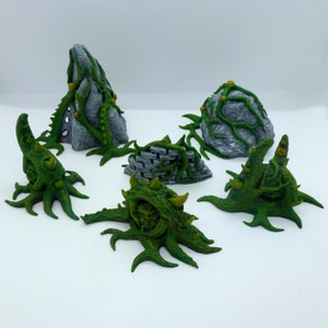 Conjunto PINTADO de plantas mutantes, mágicas ou alienígenas - ficção científica de terreno de mesa de 28 mm Star Wars Stargrave Kill Team