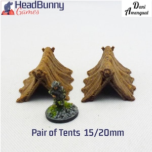 Pair of campsite tents - UNPAINTED - 15mm/20mm Scatter Terrain Bolt Action Kings of War Fantasy WW2
