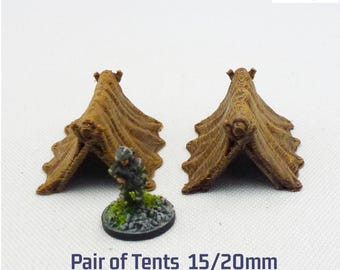 Par de tiendas de campaña - SIN PINTAR - 15 mm/20 mm Scatter Terrain Bolt Action Kings of War Fantasy WW2