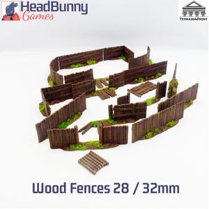 UNPAINTED Wood Fence Set 28mm/32mm Wargames Scatter Terrain Bolt Action Kings of War Fantasy WW2
