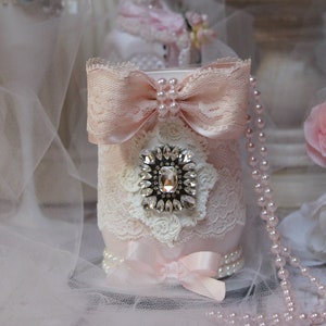 Shabby Chic Vintage French Country Cottage Style French Table Vase/French Boudoir Decor Blush Pink/Vintage lace
