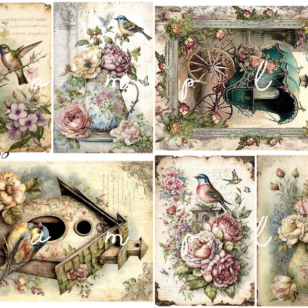 Decoupage Rice Paper, A4 100 Shabby Chic Vintage Birds and Roses Decoupage Paper, Decorative Image, Decoupage Designs, Paper Crafts