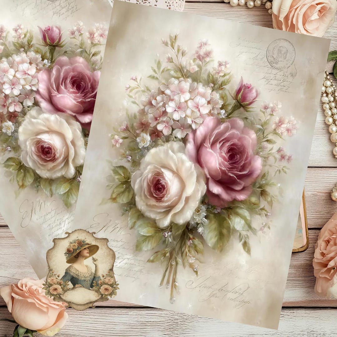Hydrangea Rice Paper Shabby Chic Roses and Hydrangea Rice Paper for Decoupage A4 Size - Etsy