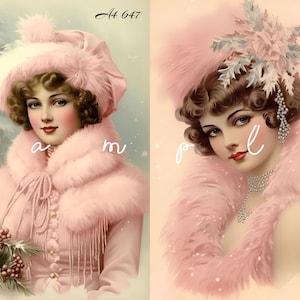 Decoupage Rice Paper, A4 647 Shabby Chic Vintage Pink Christmas Women Decoupage Paper, Decorative Image, Decoupage Designs, Paper Crafts