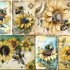 Decoupage Rice Paper, A4 85 Vintage Honey Bee Sunflowers Decoupage Paper, Decorative Image, Decoupage Designs, Paper Crafts, DIY Crafting