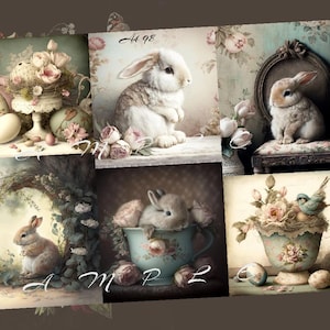 Decoupage Rice Paper, A4 98 Shabby Chic Vintage Easter Bunnies Tea cups Decoupage Paper, Decorative Image, Decoupage Designs, Paper Crafts