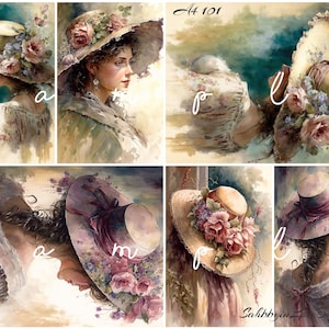 Decoupage Rice Paper, A4 101 Shabby Chic Vintage Women Hats Roses Decoupage Paper, Decorative Image, Decoupage Designs, Paper Crafts