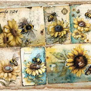 Vintage Honey Bee Sunflower Decoupage Rice Paper A4 Size