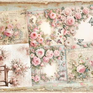 Decoupage Rice Paper, A4 60 Shabby Chic Vintage Blue and Pink Roses Decoupage Paper, Decorative Image, Decoupage Designs, Paper Crafts
