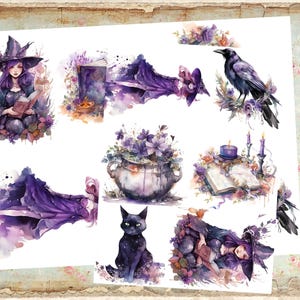 Decoupage Rice Paper, 2 -A4 Vintage Watercolor Halloween Witch Decoupage Paper Decorative Image Decoupage Designs Paper Crafts DIY Crafting
