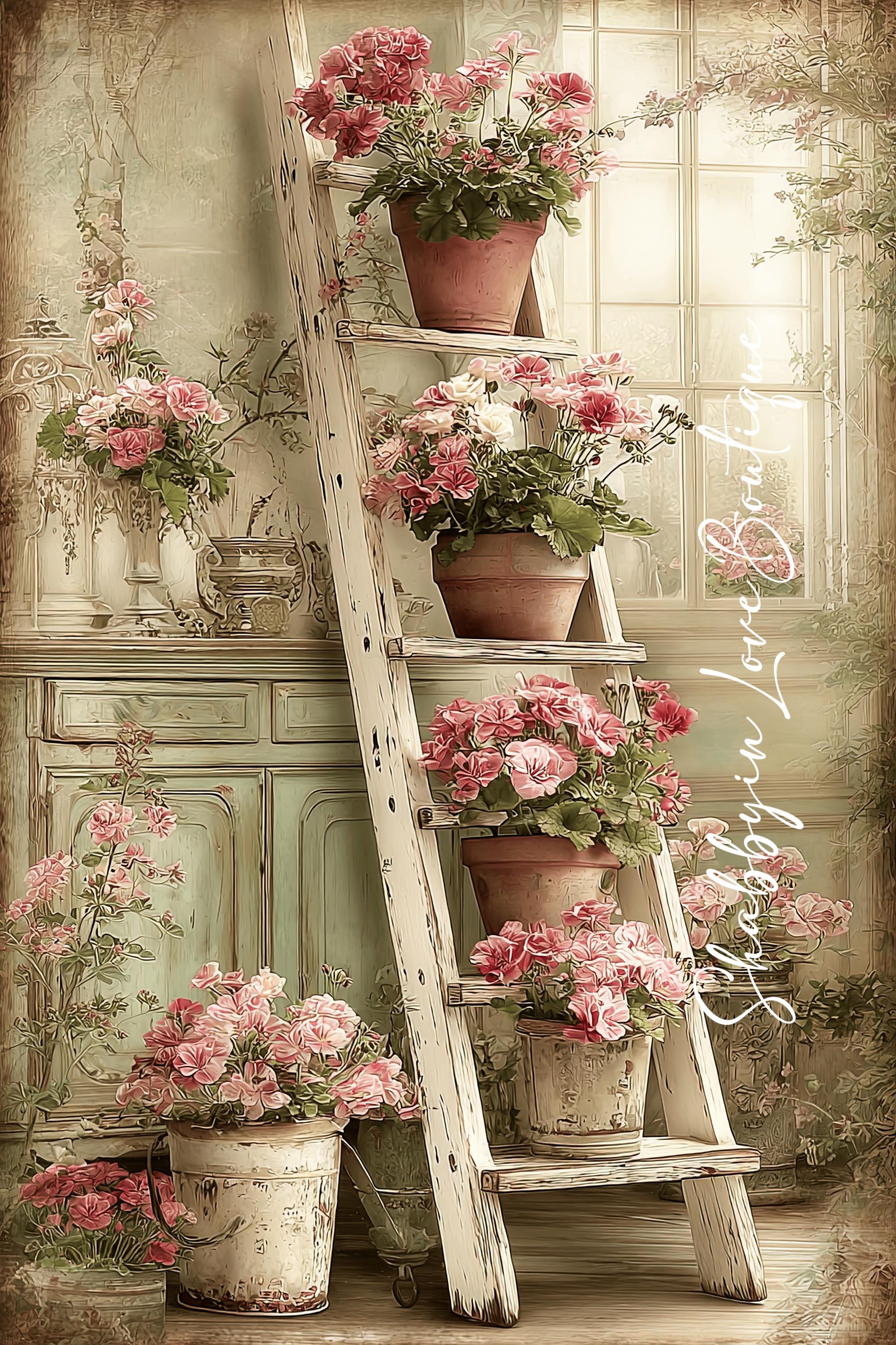 Shabby Chic Vintage Flowers Pots Decoupage Rice Paper A4 Size - Etsy