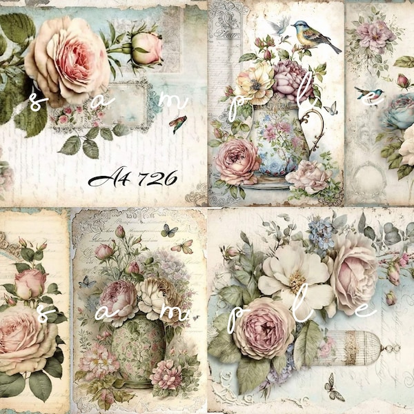 Decoupage Rice Paper, A4 726 Shabby Chic Vintage Birds & Roses Decoupage Paper Decorative Image Decoupage Designs Paper Crafts DIY Crafting